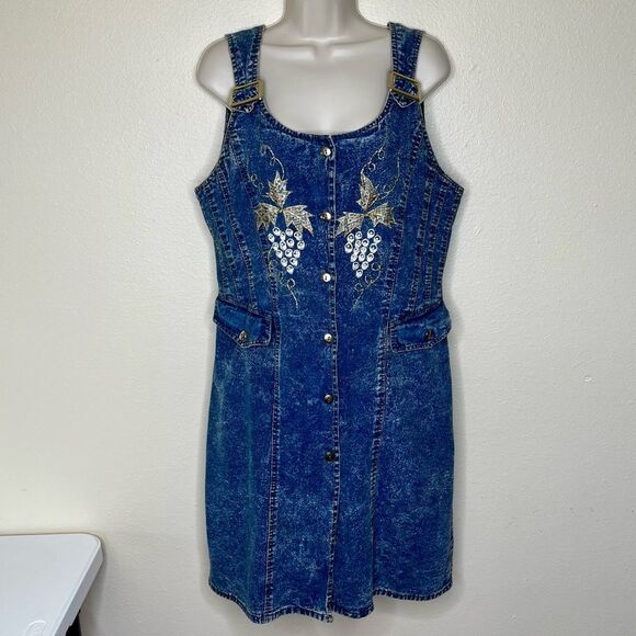 Vintage License Acid Wash Blue Denim Embellished Jumper Dress Women Size Small - Picture 14 of 14